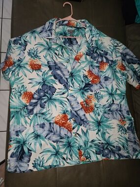 Van Heusen Tropical Print Short-Sleeve Shirt - Teal/Blue/Orange